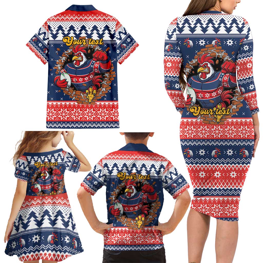 Roosters Xmas Glory Personalised Family Matching Long Sleeve Bodycon Dress and Hawaiian Shirt Christmas Rugby League Spirit - Aussie Hoodie