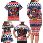 Roosters Xmas Glory Personalised Family Matching Long Sleeve Bodycon Dress and Hawaiian Shirt Christmas Rugby League Spirit - Aussie Hoodie
