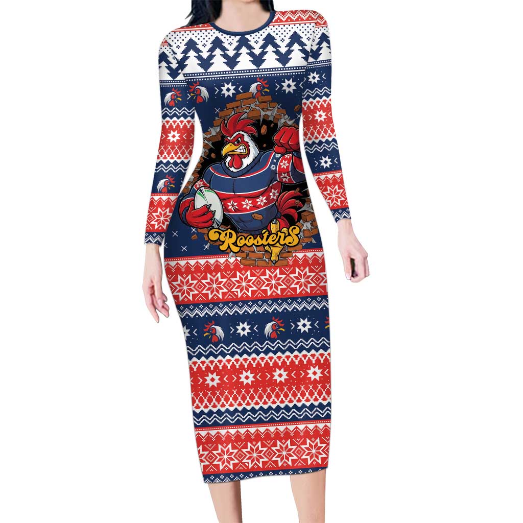 Roosters Xmas Glory Personalised Family Matching Long Sleeve Bodycon Dress and Hawaiian Shirt Christmas Rugby League Spirit - Aussie Hoodie