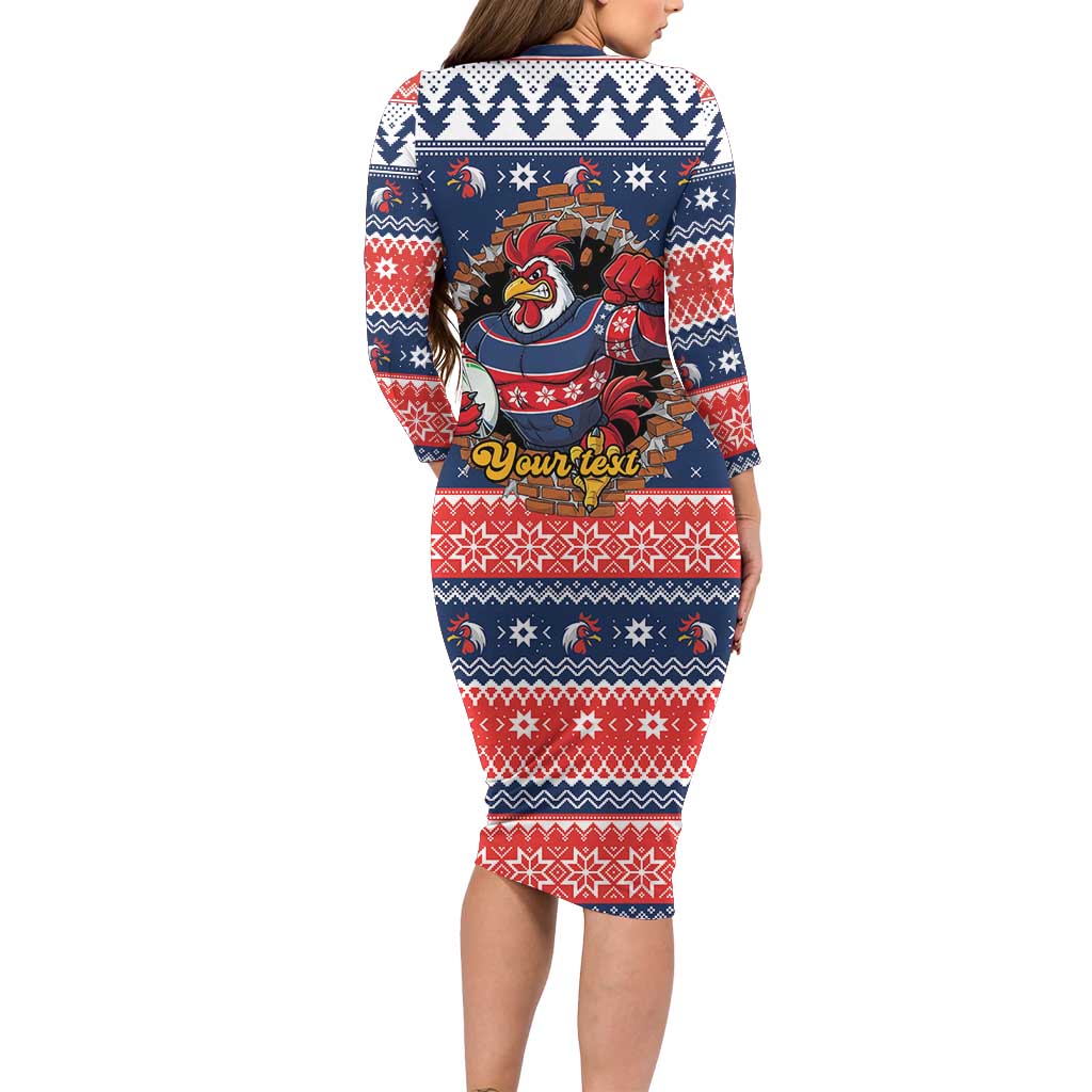Roosters Xmas Glory Personalised Family Matching Long Sleeve Bodycon Dress and Hawaiian Shirt Christmas Rugby League Spirit - Aussie Hoodie