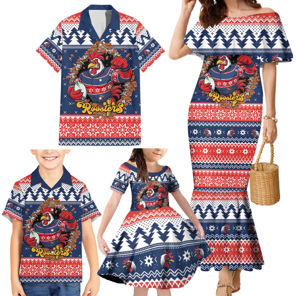 Roosters Xmas Glory Personalised Family Matching Mermaid Dress and Hawaiian Shirt Christmas Rugby League Spirit - Aussie Hoodie