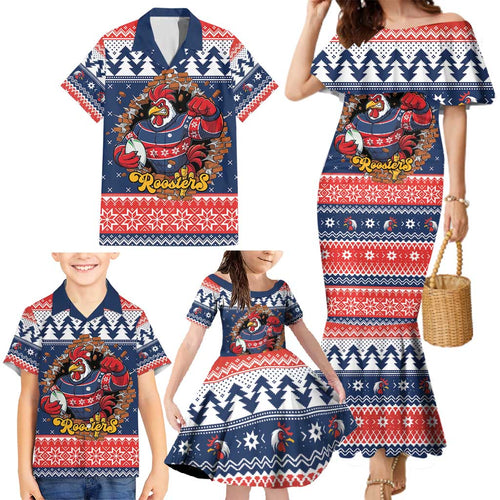 Roosters Xmas Glory Personalised Family Matching Mermaid Dress and Hawaiian Shirt Christmas Rugby League Spirit - Aussie Hoodie