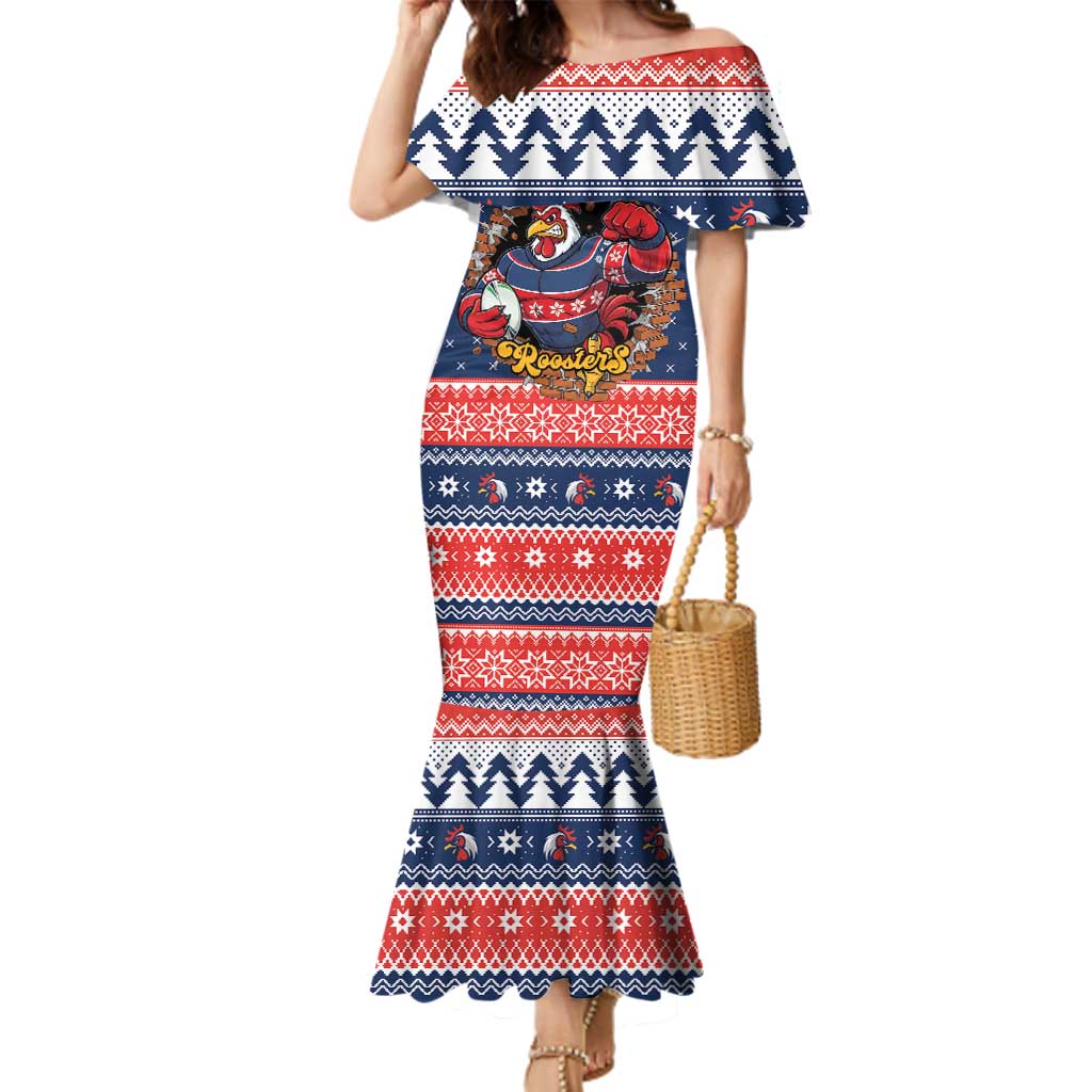 Roosters Xmas Glory Personalised Family Matching Mermaid Dress and Hawaiian Shirt Christmas Rugby League Spirit - Aussie Hoodie