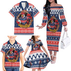 Roosters Xmas Glory Personalised Family Matching Off The Shoulder Long Sleeve Dress and Hawaiian Shirt Christmas Rugby League Spirit - Aussie Hoodie