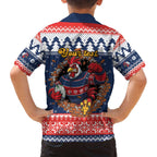 Roosters Xmas Glory Personalised Family Matching Off The Shoulder Long Sleeve Dress and Hawaiian Shirt Christmas Rugby League Spirit - Aussie Hoodie