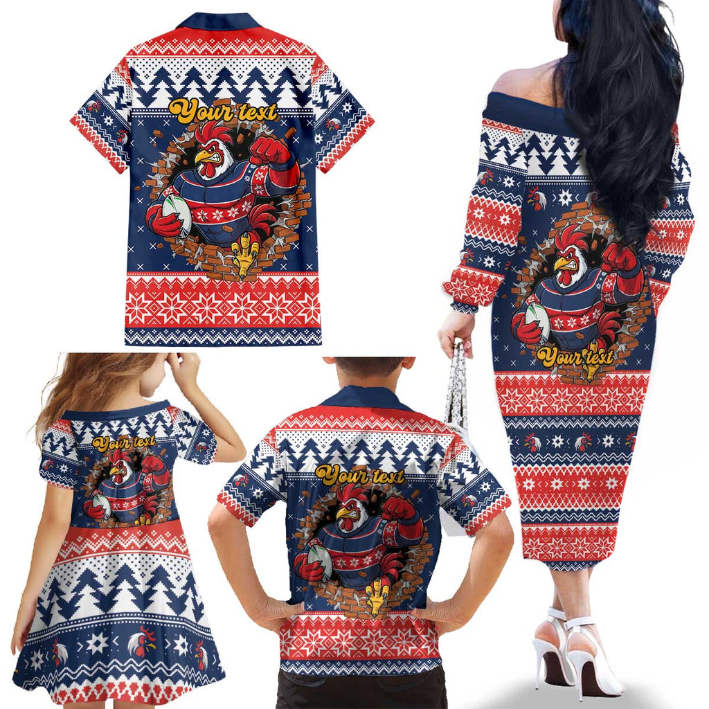 Roosters Xmas Glory Personalised Family Matching Off The Shoulder Long Sleeve Dress and Hawaiian Shirt Christmas Rugby League Spirit - Aussie Hoodie
