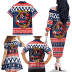 Roosters Xmas Glory Personalised Family Matching Off The Shoulder Long Sleeve Dress and Hawaiian Shirt Christmas Rugby League Spirit - Aussie Hoodie