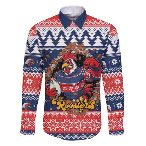 Roosters Xmas Glory Personalised Family Matching Off The Shoulder Long Sleeve Dress and Hawaiian Shirt Christmas Rugby League Spirit - Aussie Hoodie