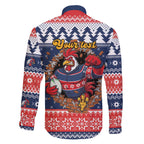 Roosters Xmas Glory Personalised Family Matching Off The Shoulder Long Sleeve Dress and Hawaiian Shirt Christmas Rugby League Spirit - Aussie Hoodie
