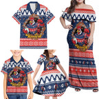 Roosters Xmas Glory Personalised Family Matching Off Shoulder Maxi Dress and Hawaiian Shirt Christmas Rugby League Spirit - Aussie Hoodie
