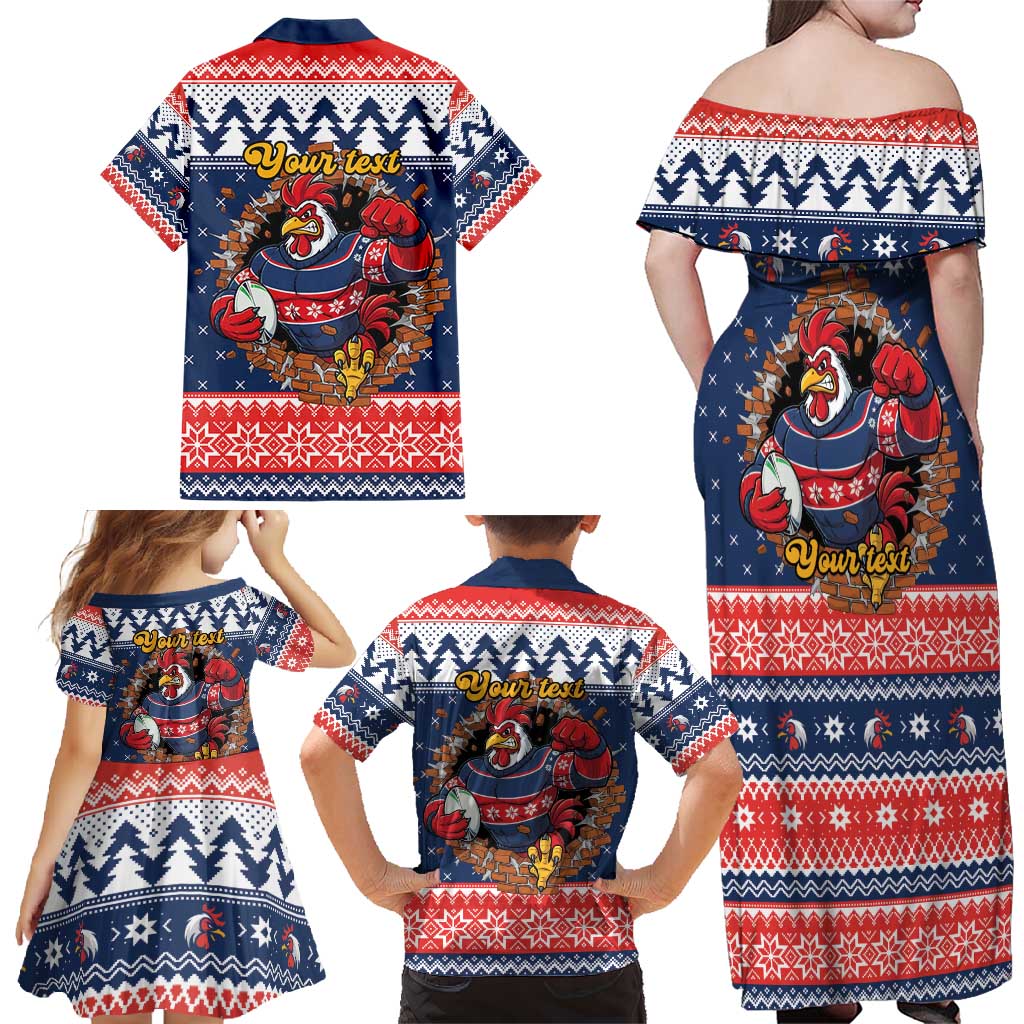 Roosters Xmas Glory Personalised Family Matching Off Shoulder Maxi Dress and Hawaiian Shirt Christmas Rugby League Spirit - Aussie Hoodie