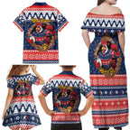Roosters Xmas Glory Personalised Family Matching Off Shoulder Maxi Dress and Hawaiian Shirt Christmas Rugby League Spirit - Aussie Hoodie