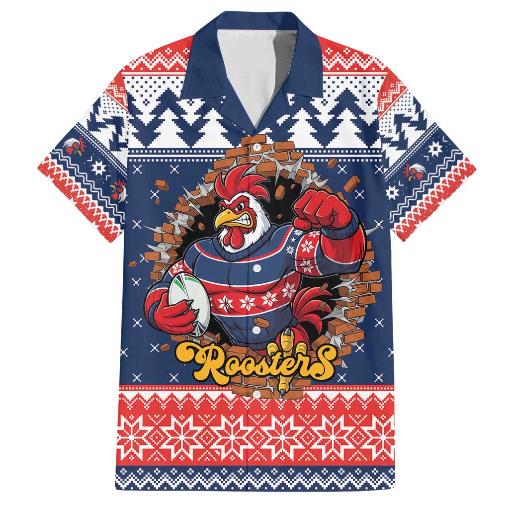 Roosters Xmas Glory Personalised Family Matching Off Shoulder Maxi Dress and Hawaiian Shirt Christmas Rugby League Spirit - Aussie Hoodie