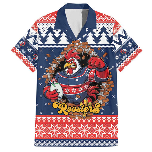 Roosters Xmas Glory Personalised Family Matching Off Shoulder Maxi Dress and Hawaiian Shirt Christmas Rugby League Spirit - Aussie Hoodie