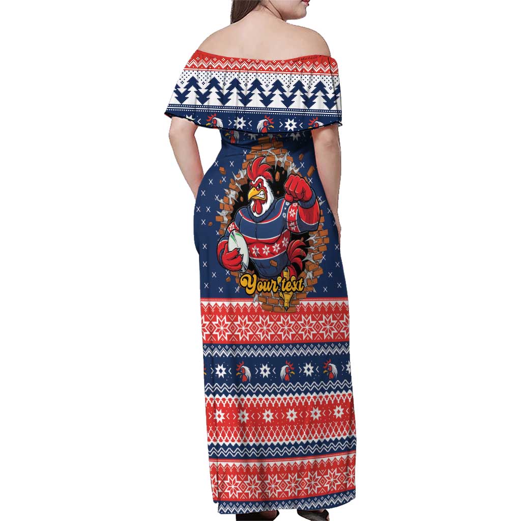Roosters Xmas Glory Personalised Family Matching Off Shoulder Maxi Dress and Hawaiian Shirt Christmas Rugby League Spirit - Aussie Hoodie