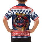 Roosters Xmas Glory Personalised Family Matching Off Shoulder Short Dress and Hawaiian Shirt Christmas Rugby League Spirit - Aussie Hoodie