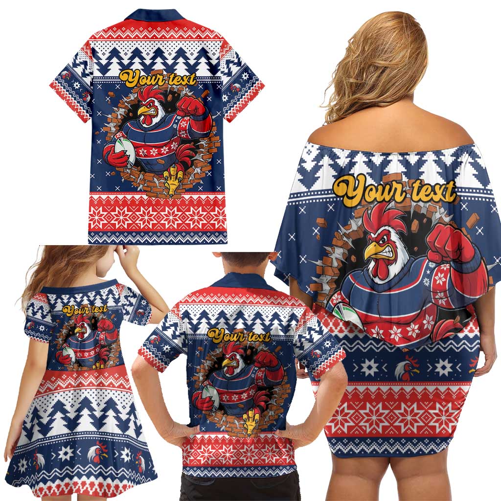 Roosters Xmas Glory Personalised Family Matching Off Shoulder Short Dress and Hawaiian Shirt Christmas Rugby League Spirit - Aussie Hoodie