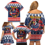 Roosters Xmas Glory Personalised Family Matching Off Shoulder Short Dress and Hawaiian Shirt Christmas Rugby League Spirit - Aussie Hoodie