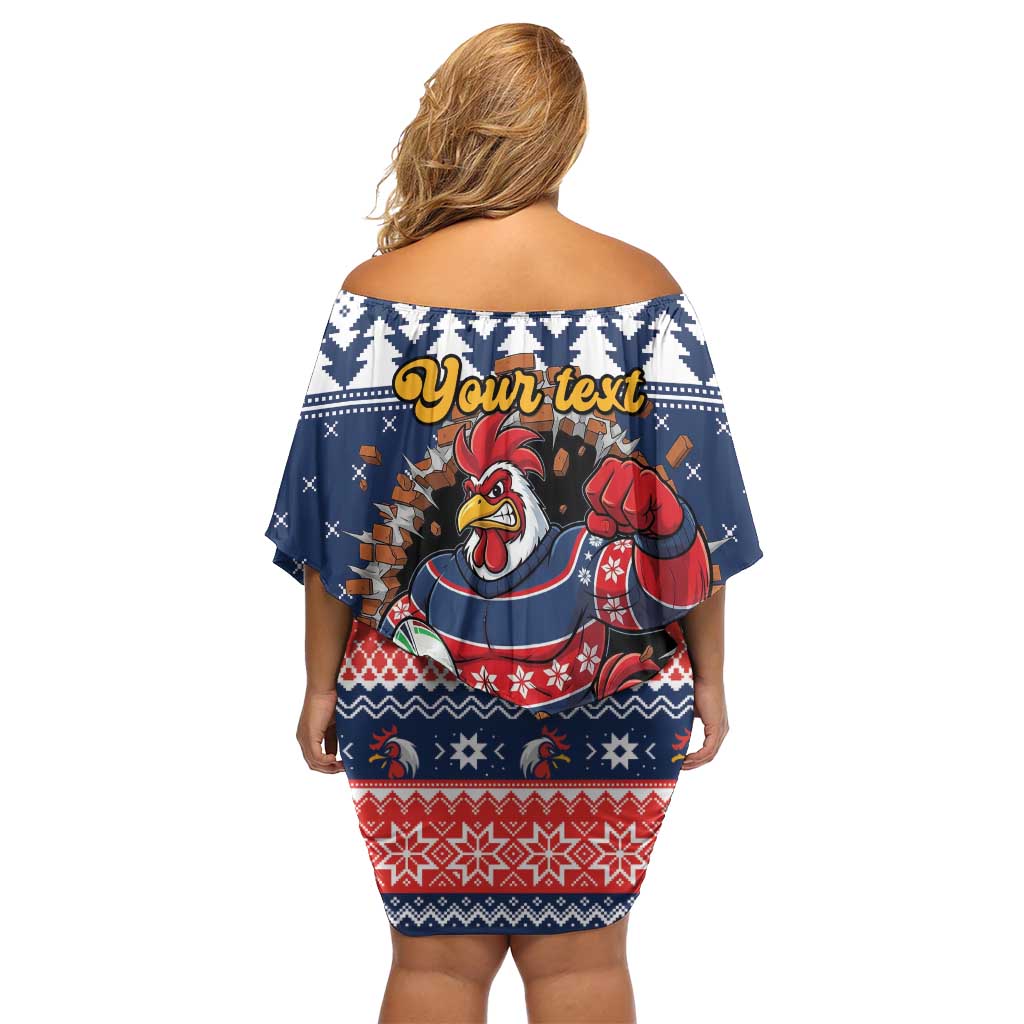Roosters Xmas Glory Personalised Family Matching Off Shoulder Short Dress and Hawaiian Shirt Christmas Rugby League Spirit - Aussie Hoodie