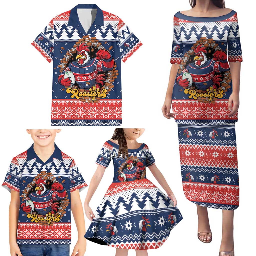 Roosters Xmas Glory Personalised Family Matching Puletasi and Hawaiian Shirt Christmas Rugby League Spirit - Aussie Hoodie