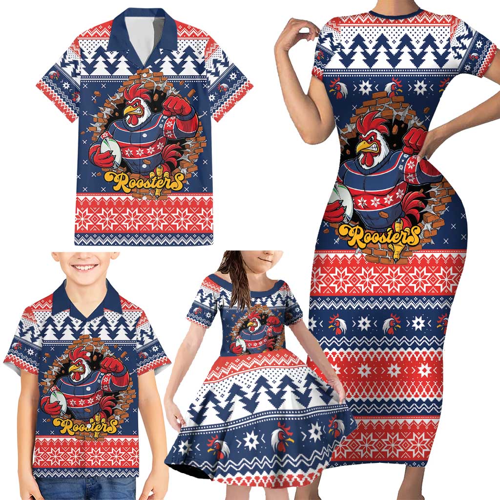 Roosters Xmas Glory Personalised Family Matching Short Sleeve Bodycon Dress and Hawaiian Shirt Christmas Rugby League Spirit - Aussie Hoodie