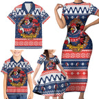 Roosters Xmas Glory Personalised Family Matching Short Sleeve Bodycon Dress and Hawaiian Shirt Christmas Rugby League Spirit - Aussie Hoodie