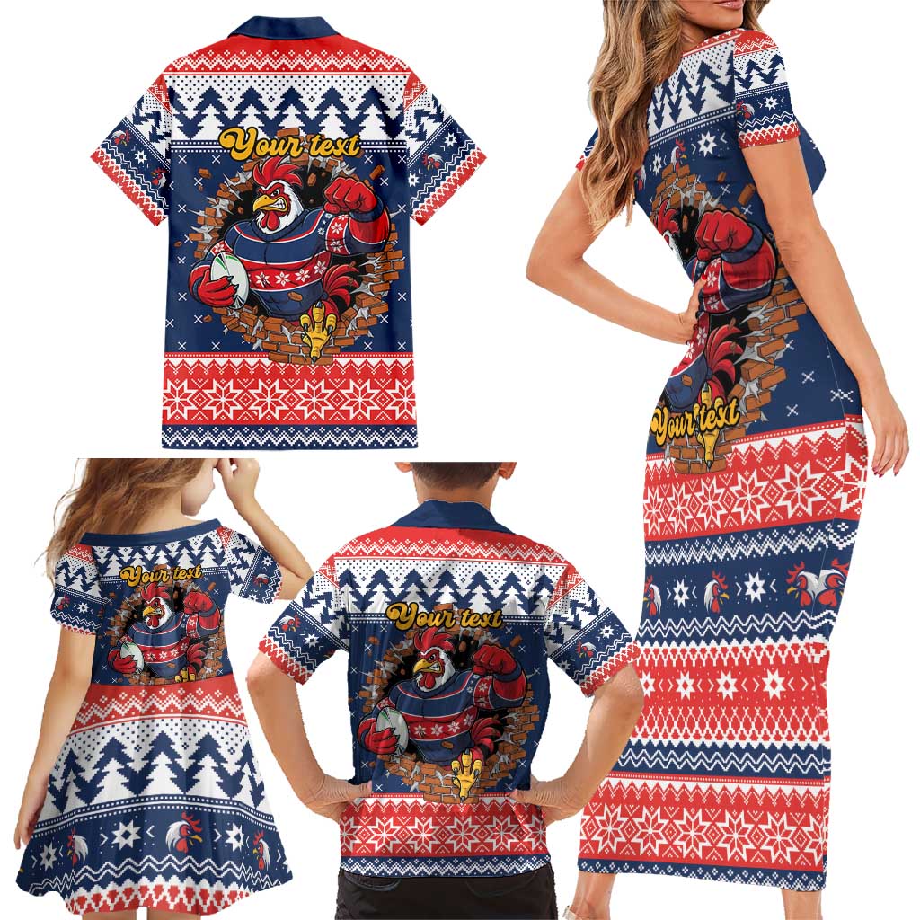 Roosters Xmas Glory Personalised Family Matching Short Sleeve Bodycon Dress and Hawaiian Shirt Christmas Rugby League Spirit - Aussie Hoodie