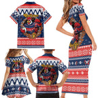 Roosters Xmas Glory Personalised Family Matching Short Sleeve Bodycon Dress and Hawaiian Shirt Christmas Rugby League Spirit - Aussie Hoodie
