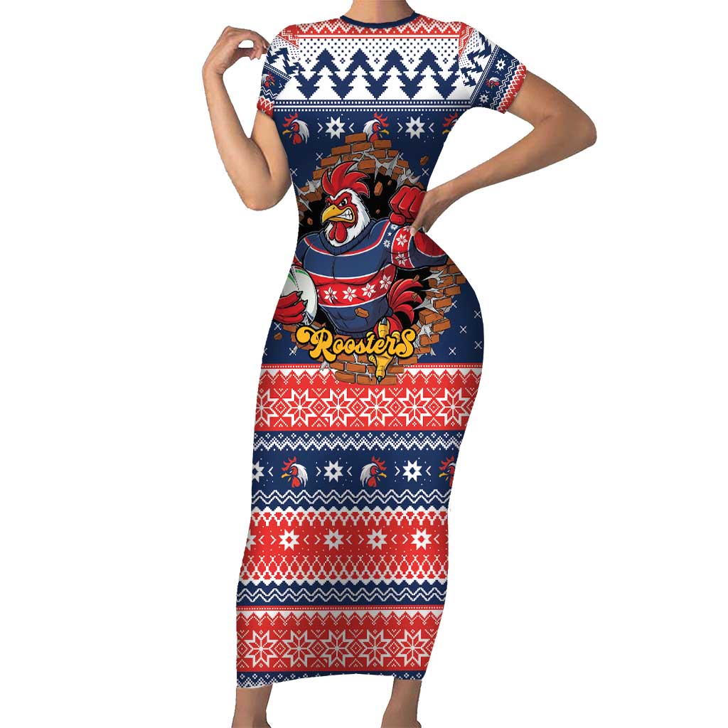 Roosters Xmas Glory Personalised Family Matching Short Sleeve Bodycon Dress and Hawaiian Shirt Christmas Rugby League Spirit - Aussie Hoodie