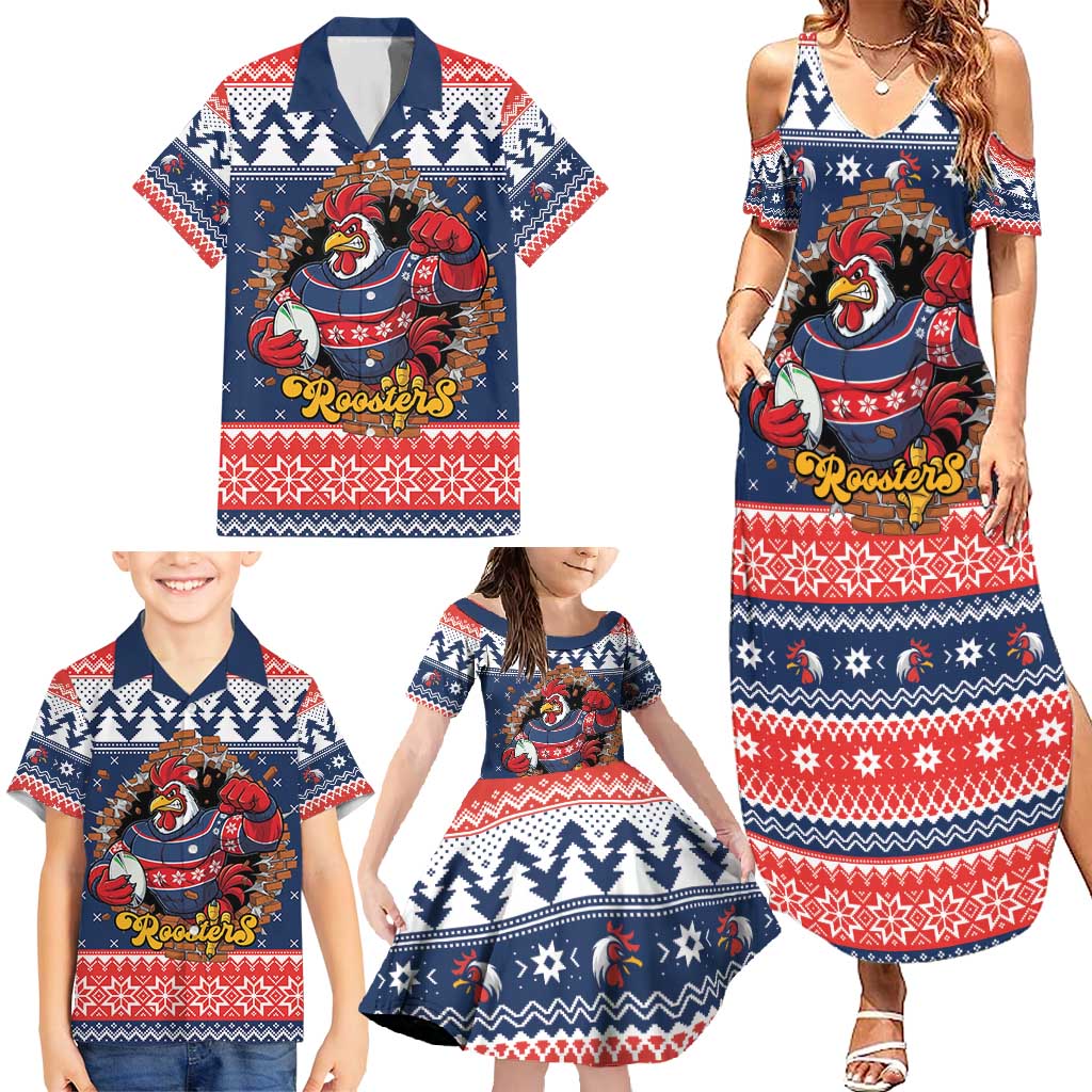 Roosters Xmas Glory Personalised Family Matching Summer Maxi Dress and Hawaiian Shirt Christmas Rugby League Spirit - Aussie Hoodie