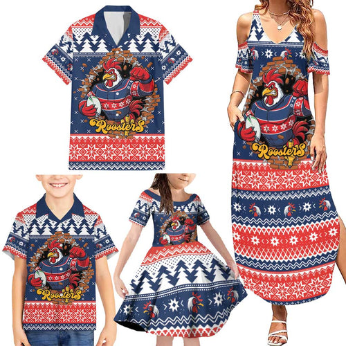 Roosters Xmas Glory Personalised Family Matching Summer Maxi Dress and Hawaiian Shirt Christmas Rugby League Spirit - Aussie Hoodie
