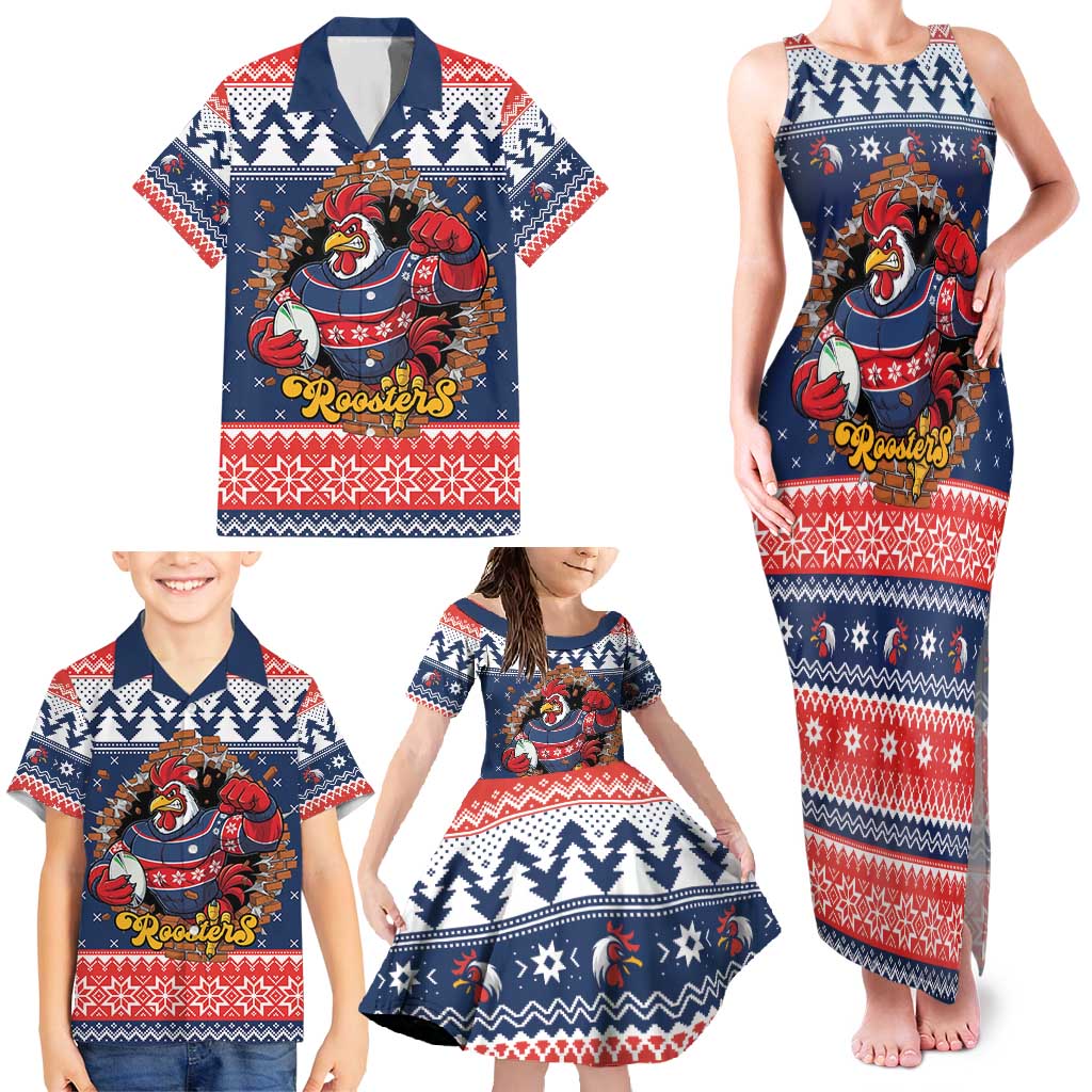 Roosters Xmas Glory Personalised Family Matching Tank Maxi Dress and Hawaiian Shirt Christmas Rugby League Spirit - Aussie Hoodie