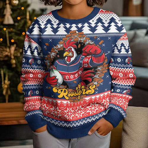 Roosters Xmas Glory Personalised Kid Ugly Christmas Sweater Christmas Rugby League Spirit - Aussie Hoodie