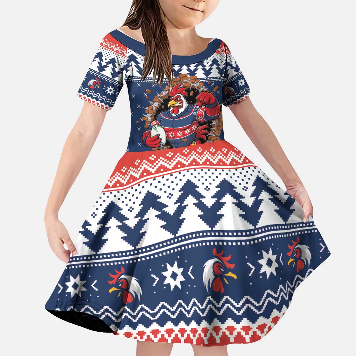 Roosters Xmas Glory Personalised Kid Short Sleeve Dress Christmas Rugby League Spirit - Aussie Hoodie