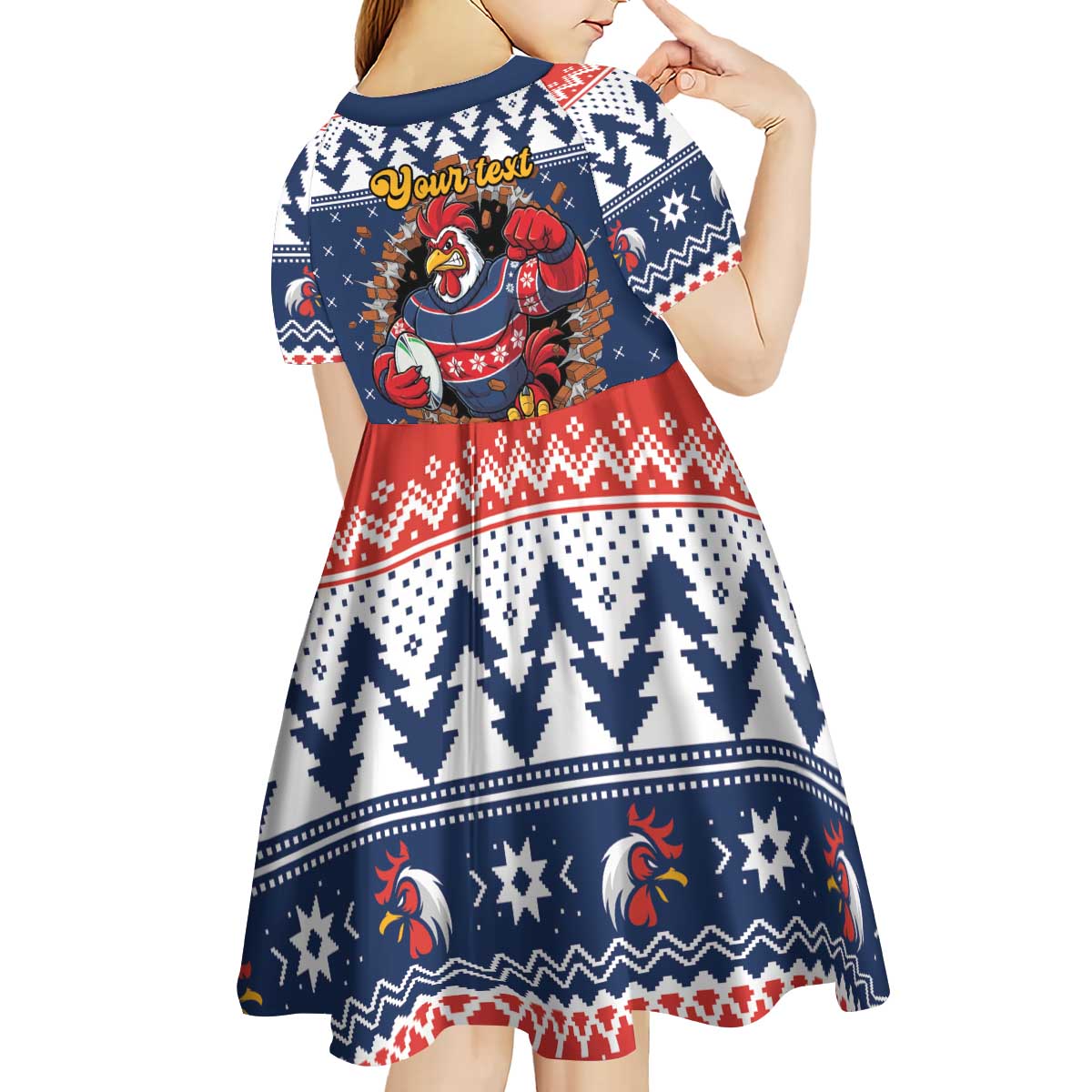 Roosters Xmas Glory Personalised Kid Short Sleeve Dress Christmas Rugby League Spirit - Aussie Hoodie