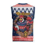 Roosters Xmas Glory Personalised Christmas Knitted V-Neck Vest Christmas Rugby League Spirit - Aussie Hoodie