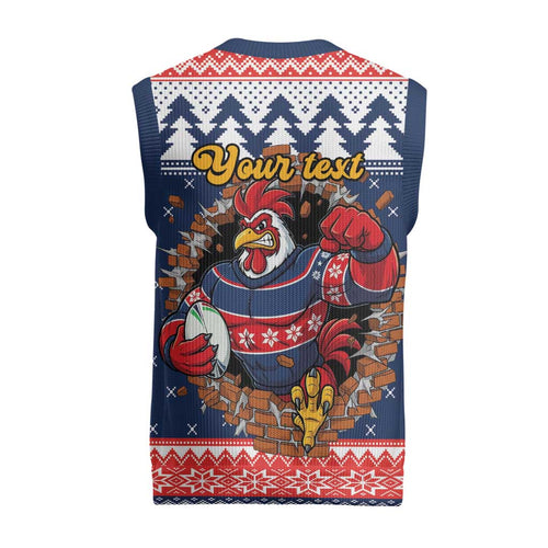 Roosters Xmas Glory Personalised Christmas Knitted V-Neck Vest Christmas Rugby League Spirit - Aussie Hoodie