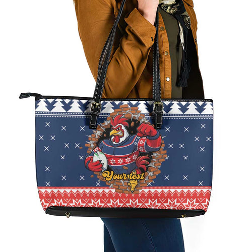 Roosters Xmas Glory Personalised Leather Tote Bag Christmas Rugby League Spirit - Aussie Hoodie