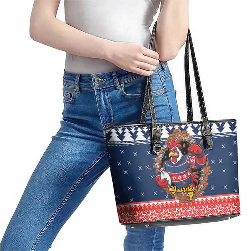 Roosters Xmas Glory Personalised Leather Tote Bag Christmas Rugby League Spirit - Aussie Hoodie