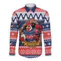 Roosters Xmas Glory Personalised Long Sleeve Button Shirt Christmas Rugby League Spirit - Aussie Hoodie