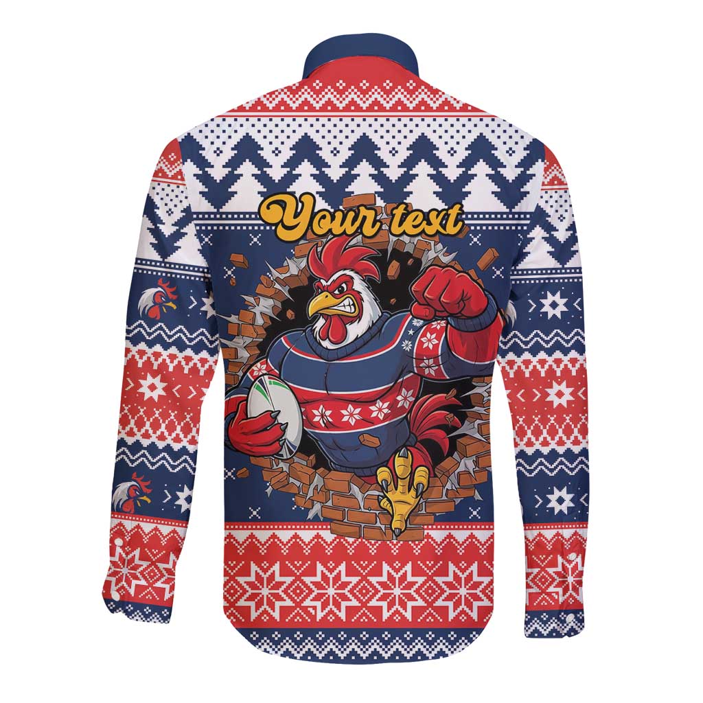 Roosters Xmas Glory Personalised Long Sleeve Button Shirt Christmas Rugby League Spirit - Aussie Hoodie