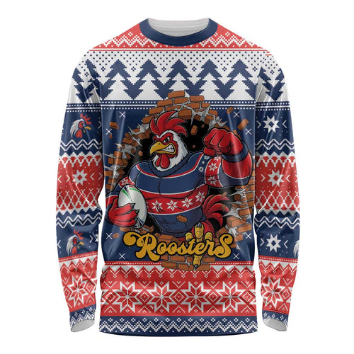 Roosters Xmas Glory Personalised Long Sleeve Shirt Christmas Rugby League Spirit - Aussie Hoodie