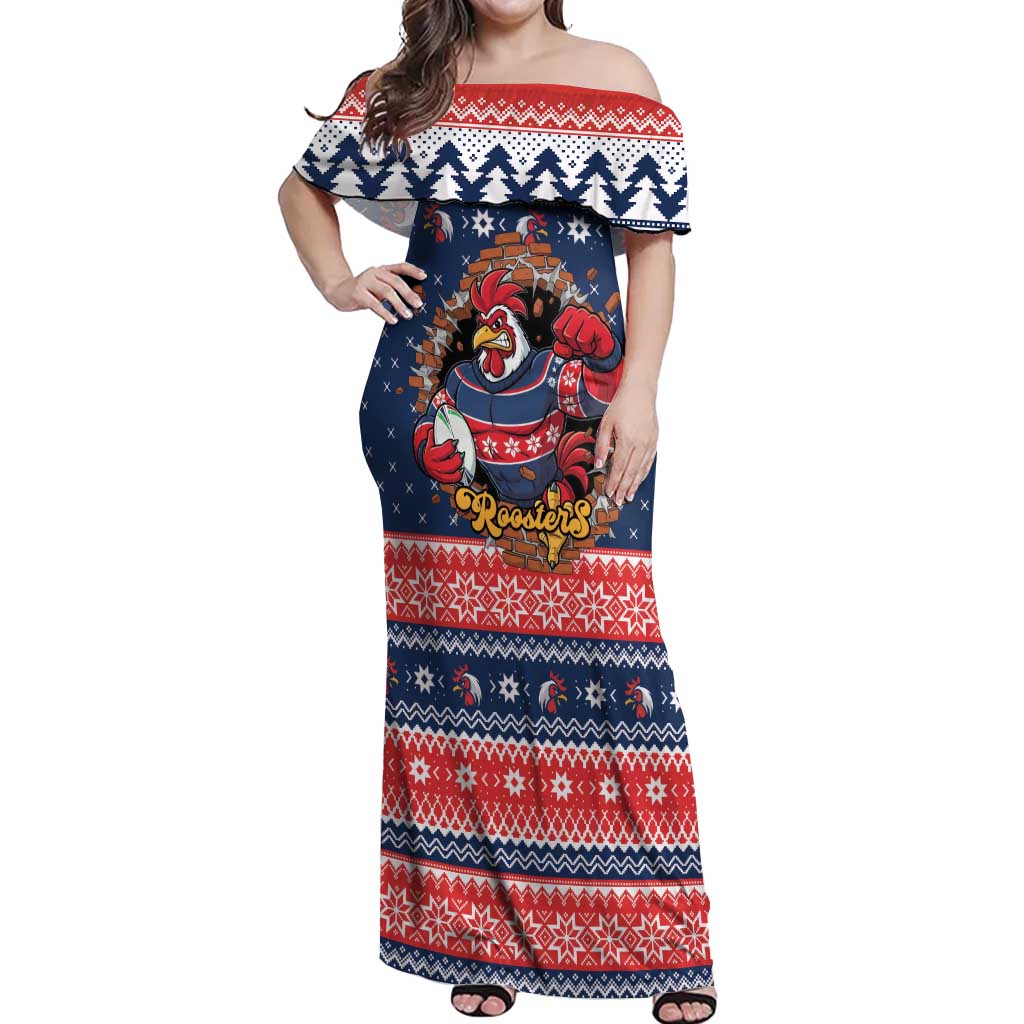 Roosters Xmas Glory Personalised Off Shoulder Maxi Dress Christmas Rugby League Spirit - Aussie Hoodie