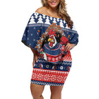 Roosters Xmas Glory Personalised Off Shoulder Short Dress Christmas Rugby League Spirit - Aussie Hoodie
