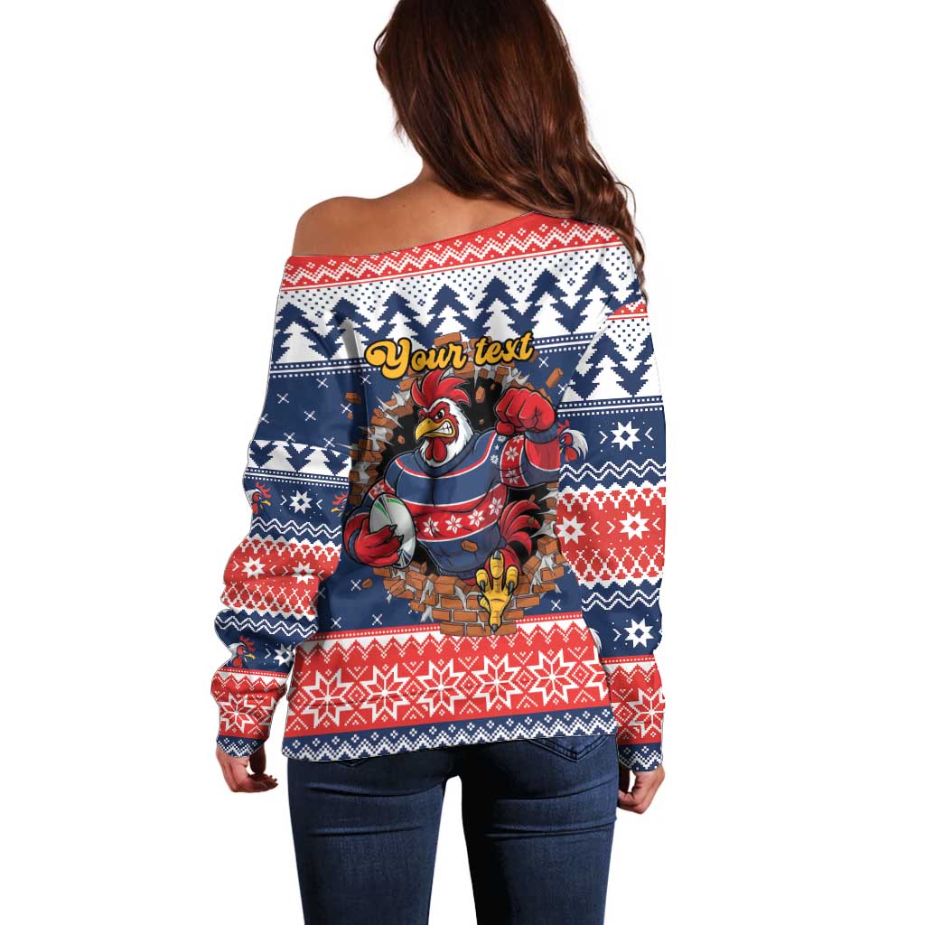 Roosters Xmas Glory Personalised Off Shoulder Sweater Christmas Rugby League Spirit - Aussie Hoodie