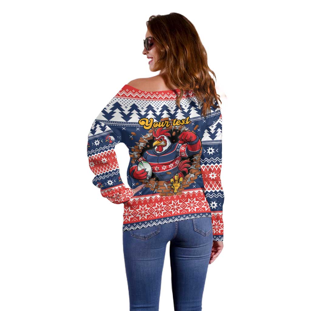 Roosters Xmas Glory Personalised Off Shoulder Sweater Christmas Rugby League Spirit - Aussie Hoodie