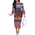 Roosters Xmas Glory Personalised Off The Shoulder Long Sleeve Dress Christmas Rugby League Spirit - Aussie Hoodie