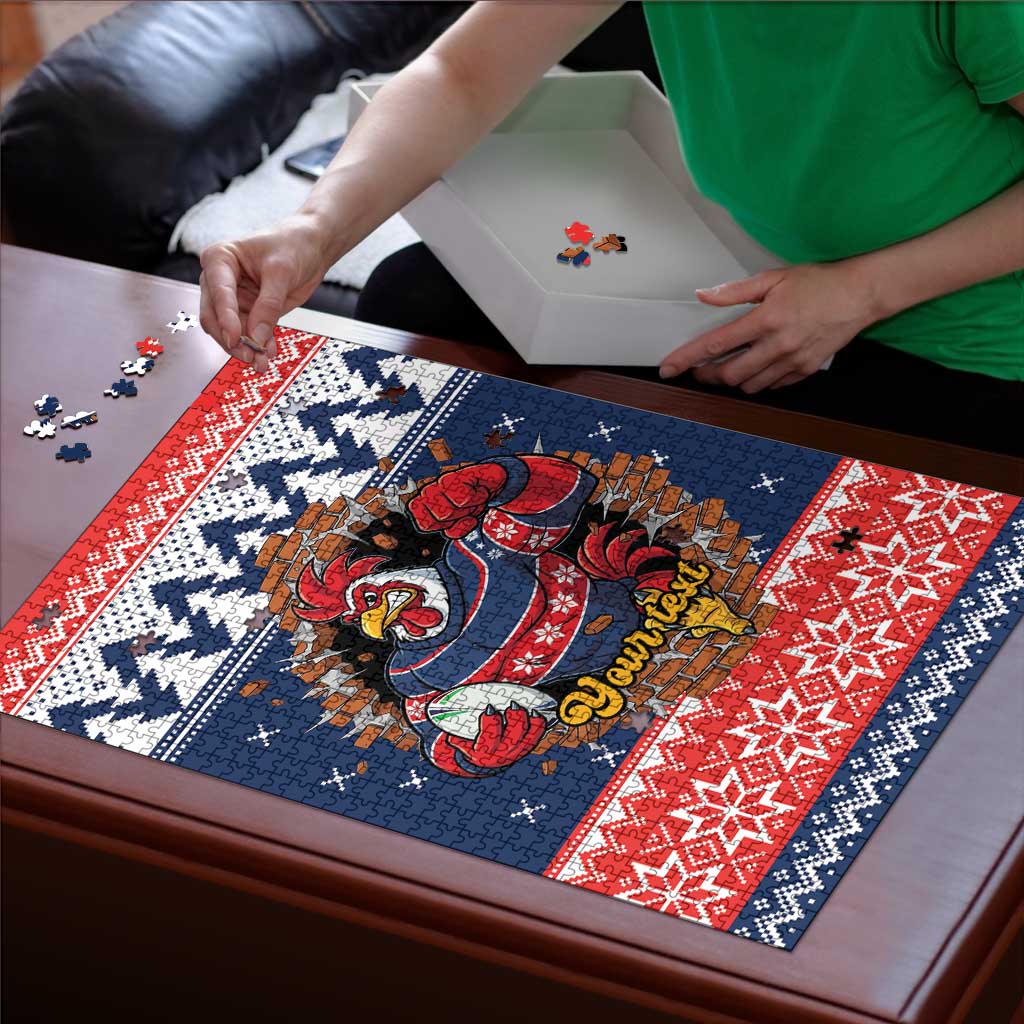 Roosters Xmas Glory Personalised Puzzle Christmas Rugby League Spirit - Aussie Hoodie