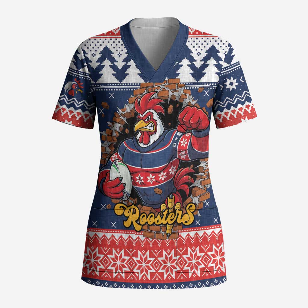 Roosters Xmas Glory Personalised Scrub Top Christmas Rugby League Spirit - Aussie Hoodie
