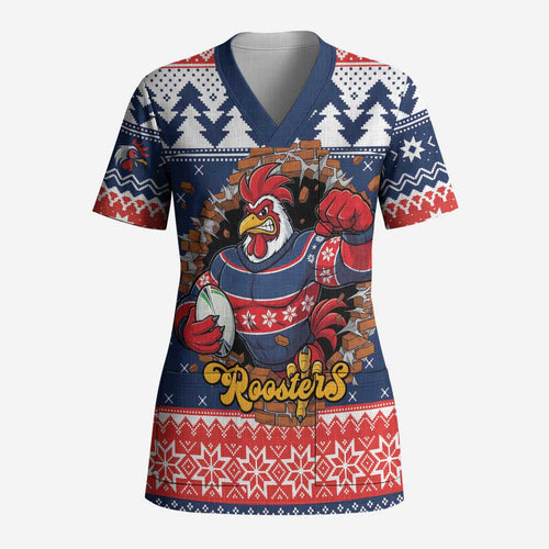 Roosters Xmas Glory Personalised Scrub Top Christmas Rugby League Spirit - Aussie Hoodie
